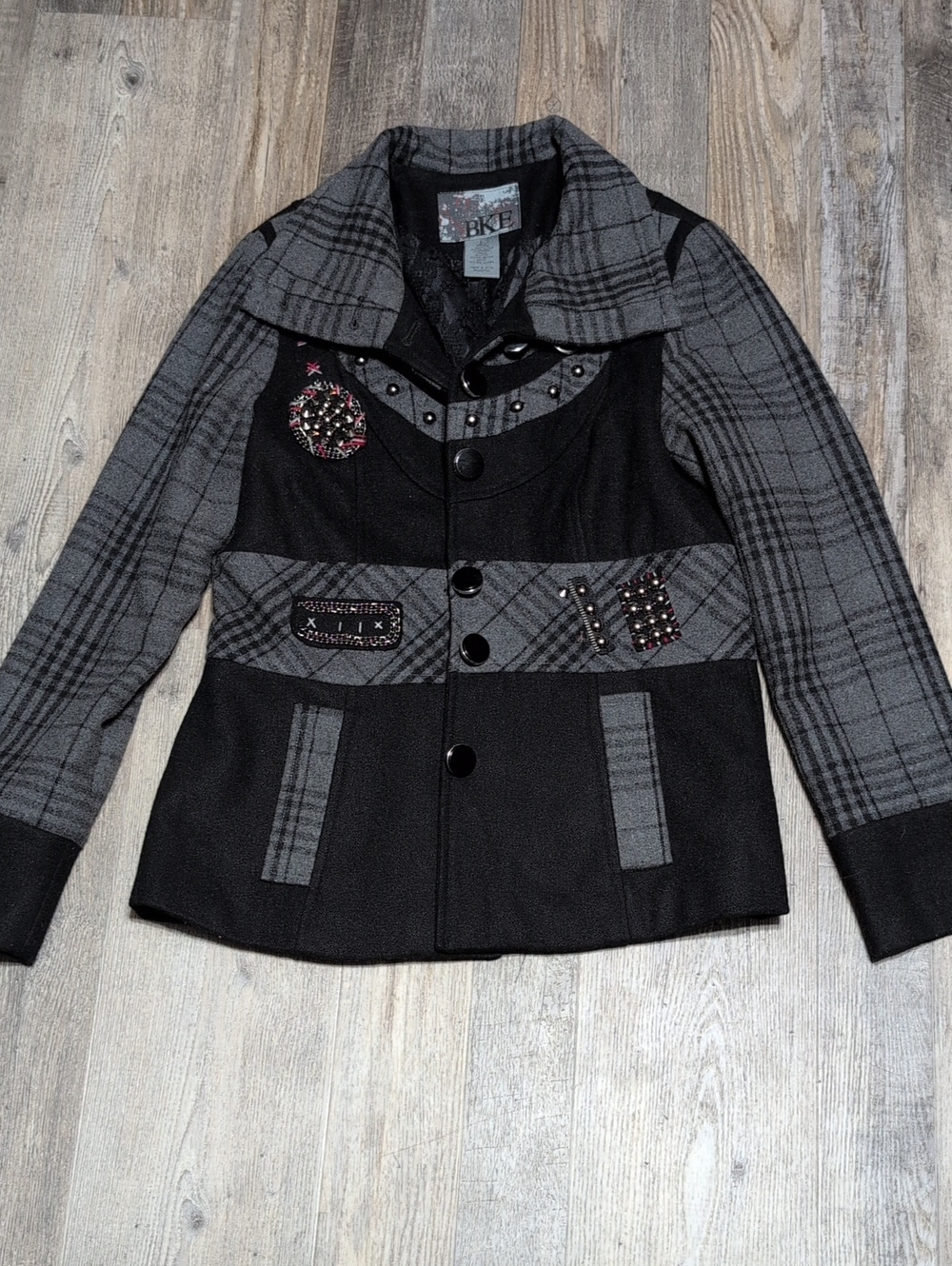 Y2K BKE Studded Plaid Jacket Peacoat Size Large